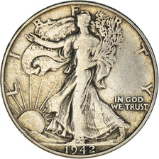 Coin, United States, Walking Liberty Half Dollar, Half Dollar, 1942, U.S. Mint