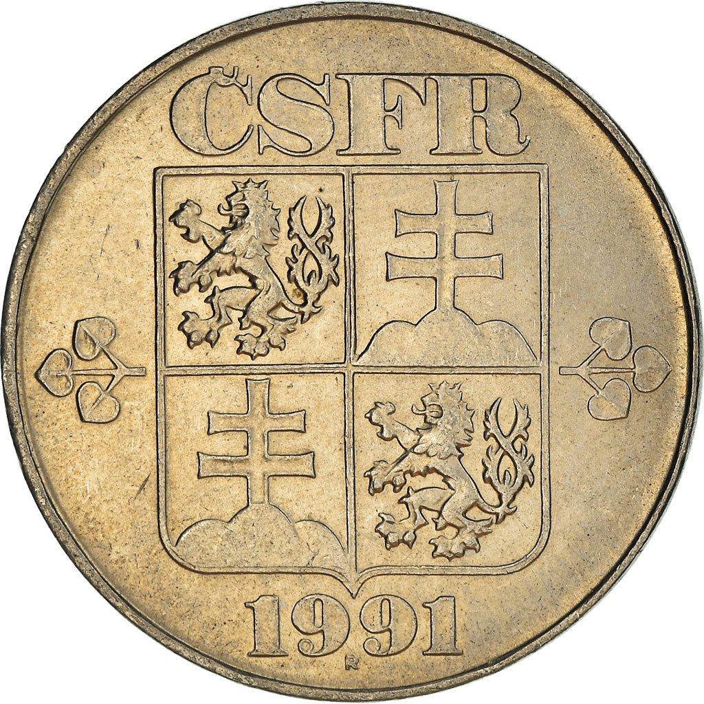 Coin, Czechoslovakia, 5 Korun, 1991, Kremnica, AU(50-53), Copper-nickel, KM:152