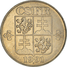 Coin, Czechoslovakia, 5 Korun, 1991, Kremnica, AU(50-53), Copper-nickel, KM:152