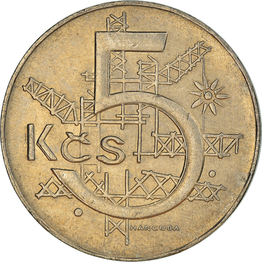 Coin, Czechoslovakia, 5 Korun, 1991, Kremnica, AU(50-53), Copper-nickel, KM:152