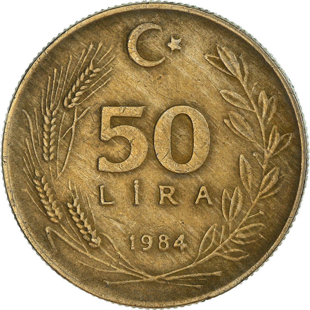 Moeda, Turquia, 50 Lira, 1984, EF(40-45), Cobre-Níquel-Zinco, KM:966