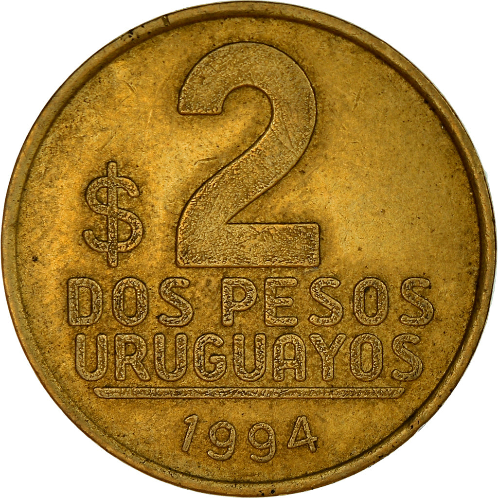 Coin, Uruguay, 2 Pesos Uruguayos, 1994, Santiago, EF(40-45), Aluminum-Bronze