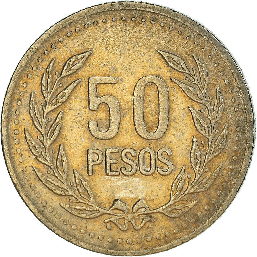 Moneda, Colombia, 50 Pesos, 1994, MBC, Cobre - níquel - cinc, KM:283.2