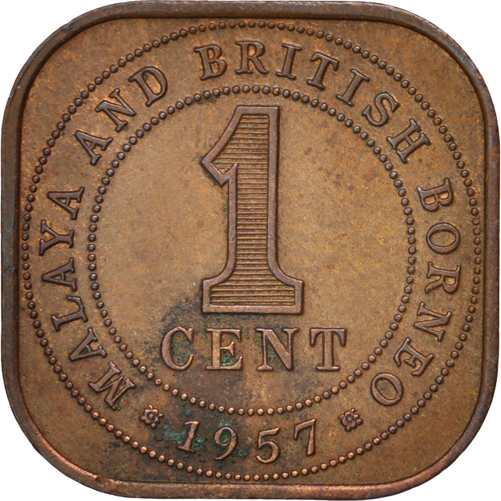 MALAYA & BRITISH BORNEO, Cent, 1957, KM #5, AU(55-58), Bronze, 4.24