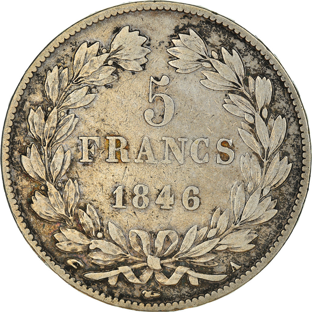 Moneta, Francia, Louis-Philippe, 5 Francs, 1846, Paris, MB+, Argento, KM:749.1