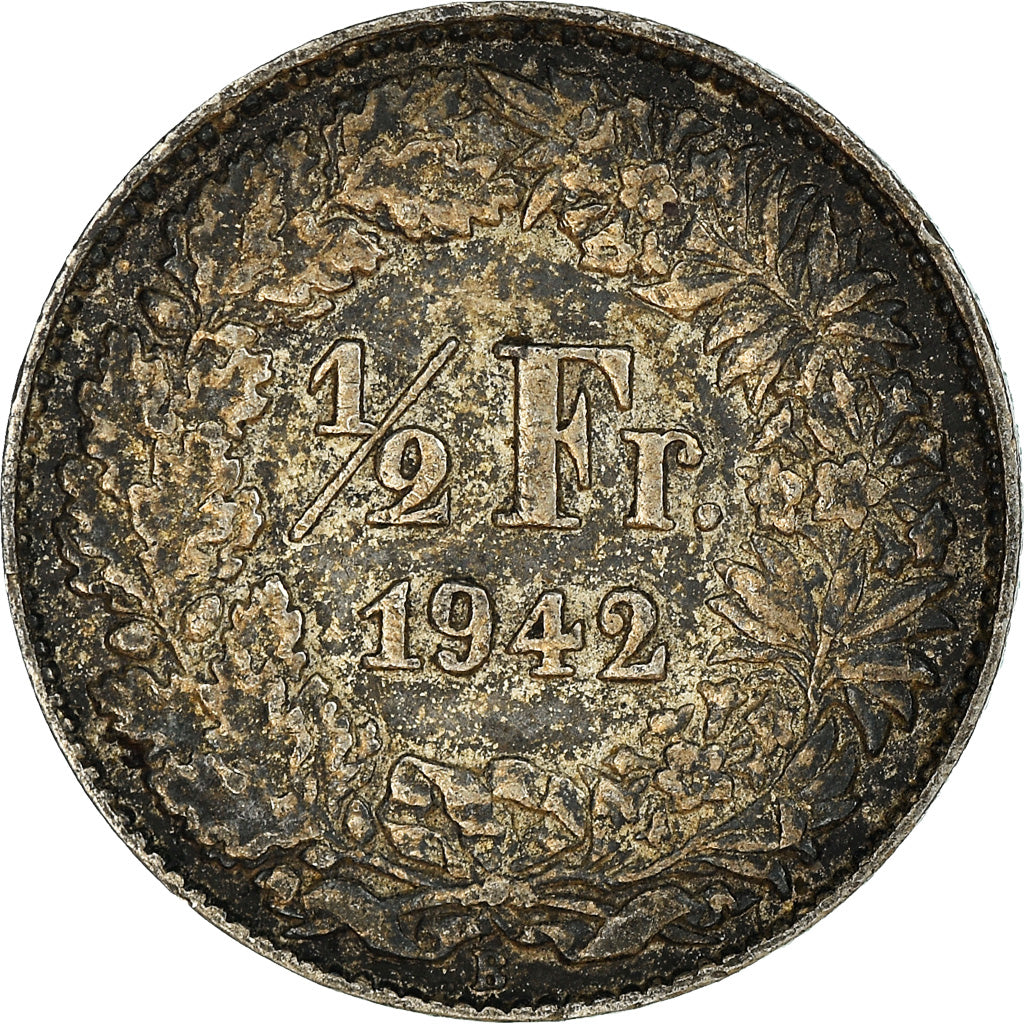 Coin, Switzerland, 1/2 Franc, 1942, Bern, AU(50-53), Silver, KM:23