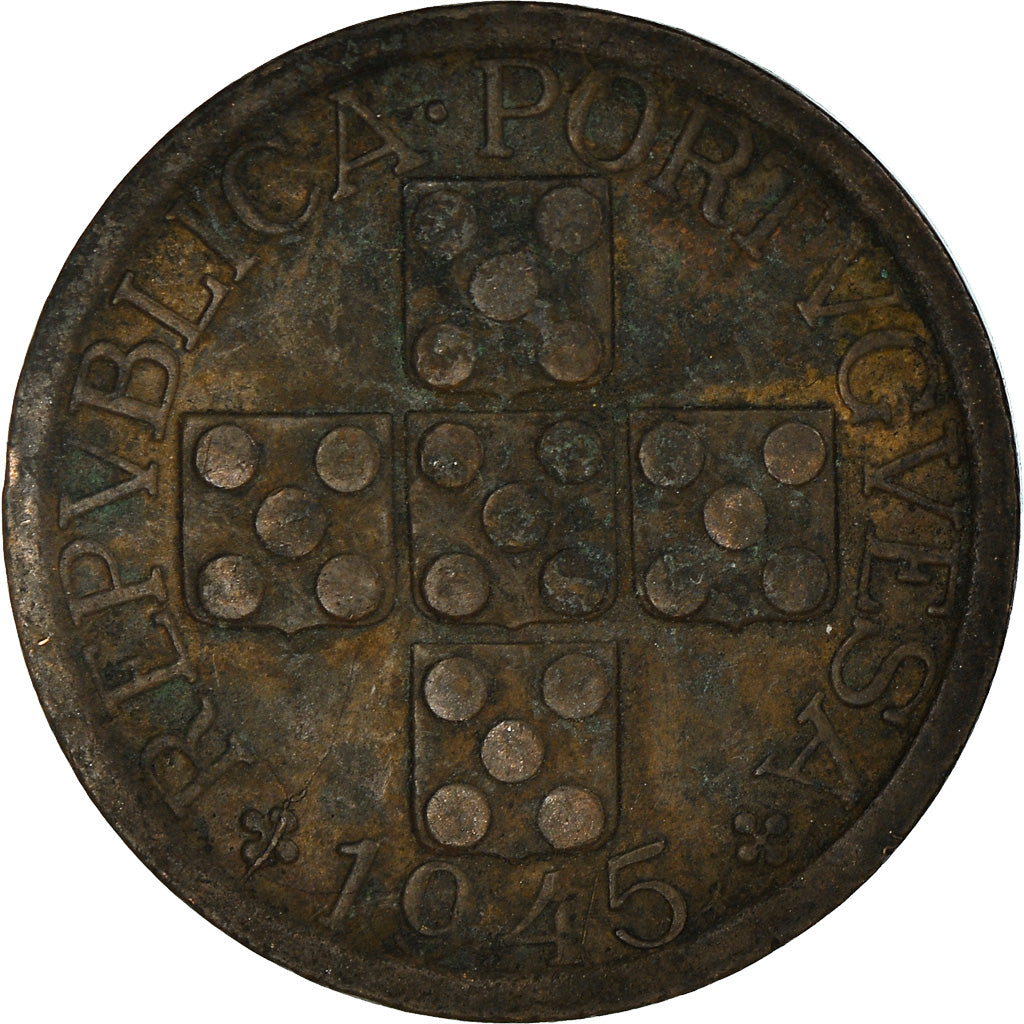 Coin, Portugal, 20 Centavos, 1945, VF(20-25), Bronze, KM:584