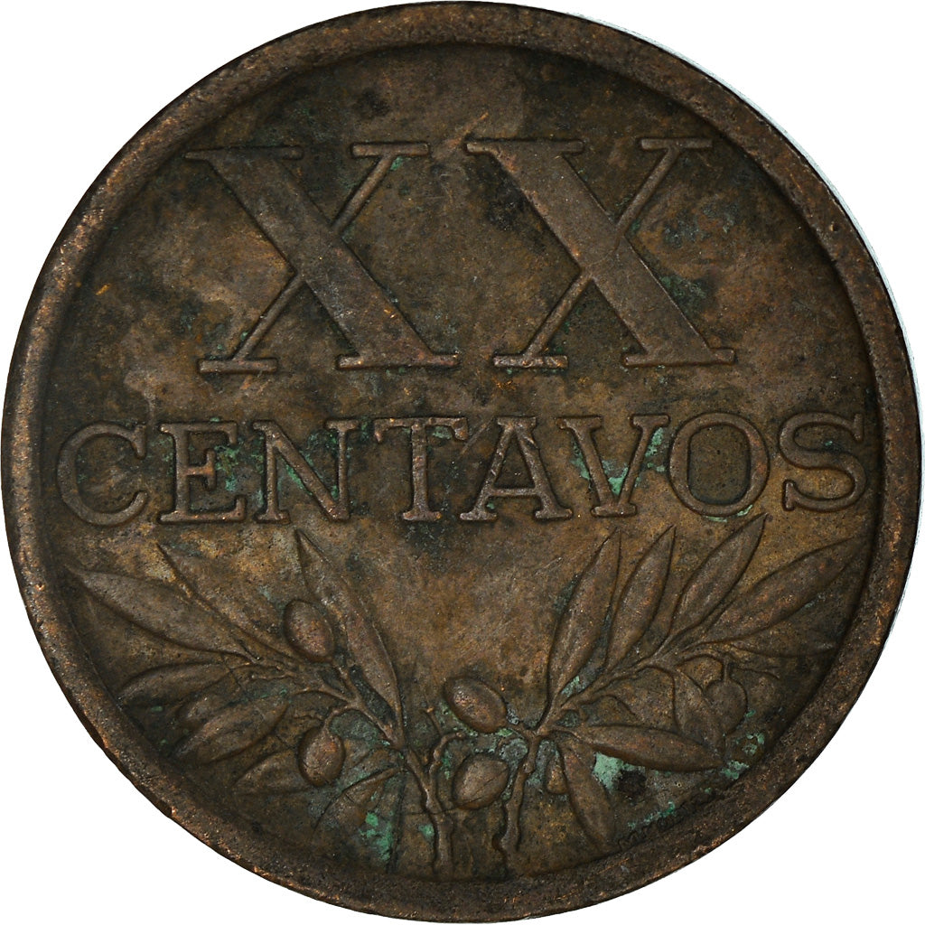 Coin, Portugal, 20 Centavos, 1945, VF(20-25), Bronze, KM:584