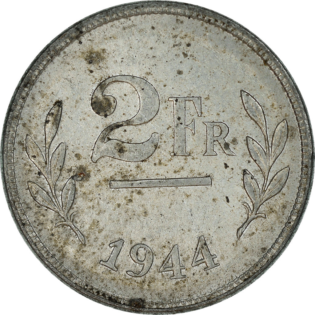 Moneta, Belgia, 2 Francs, 2 Frank, 1944, AU(50-53), Stal ocynkowana, KM:133