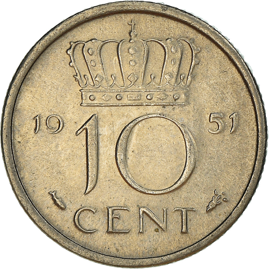 Moneta, Holandia, Juliana, 10 Cents, 1951, MS(60-62), Nikiel, KM:182
