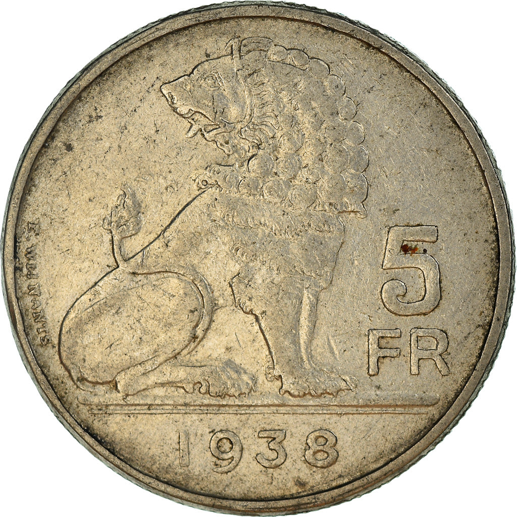 Coin, Belgium, 5 Francs, 5 Frank, 1938, AU(50-53), Nickel, KM:116.1