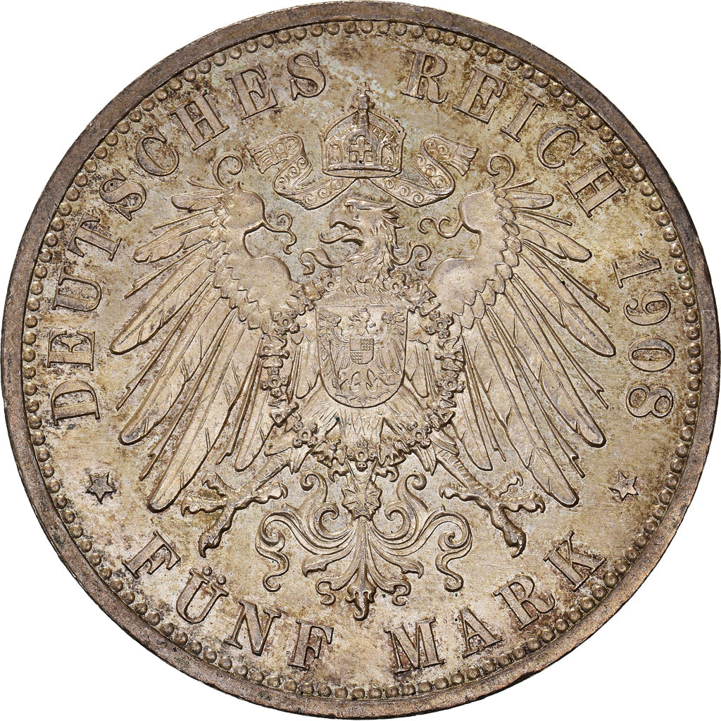 Moeda, Estados Alemães, SAXE-WEIMAR-EISENACH, Wilhelm Ernst, 5 Mark, 1908