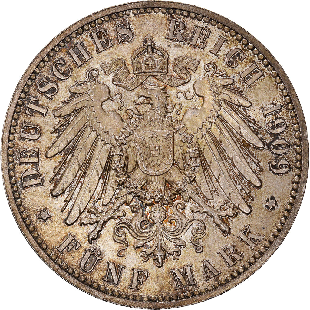 Münze, Deutsch Staaten, SAXONY-ALBERTINE, Friedrich August III, 5 Mark, 1909