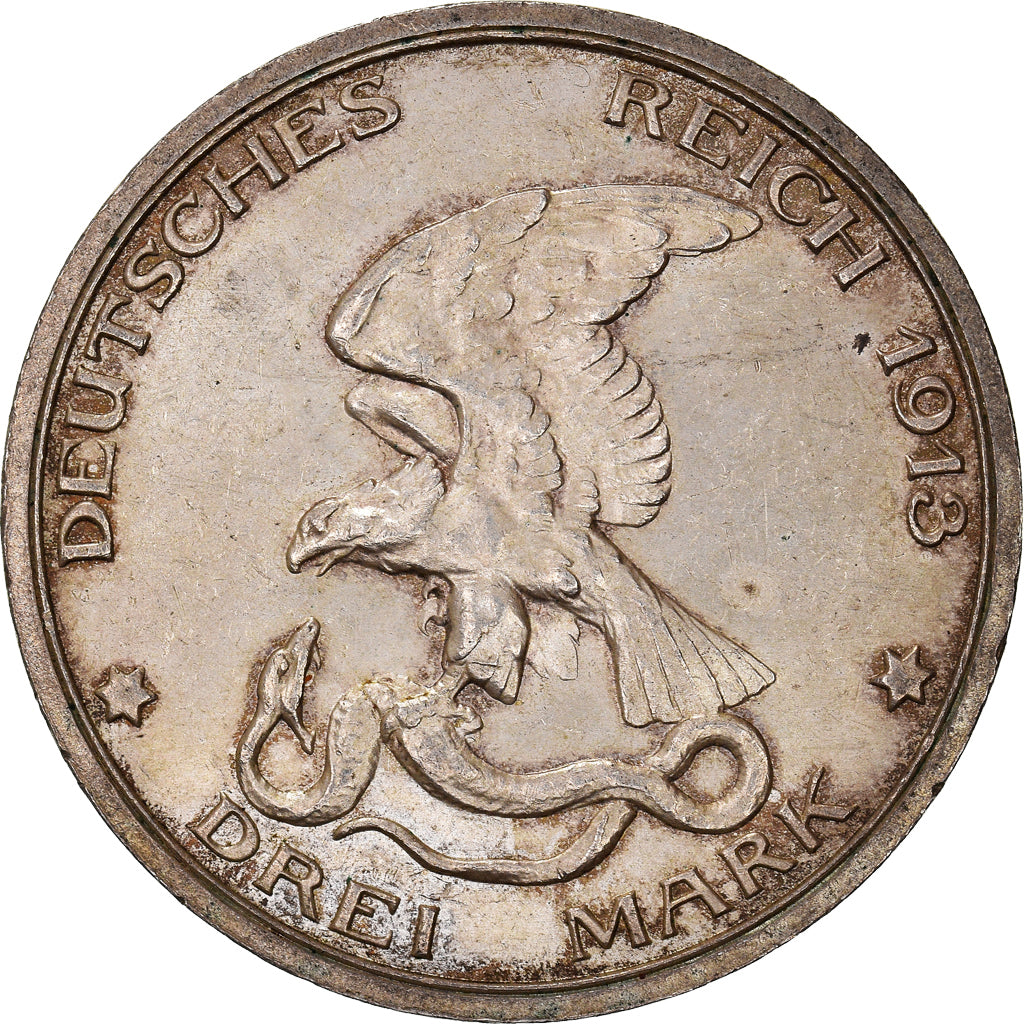 Coin, German States, PRUSSIA, Wilhelm II, 3 Mark, 1913, Berlin, AU(55-58)