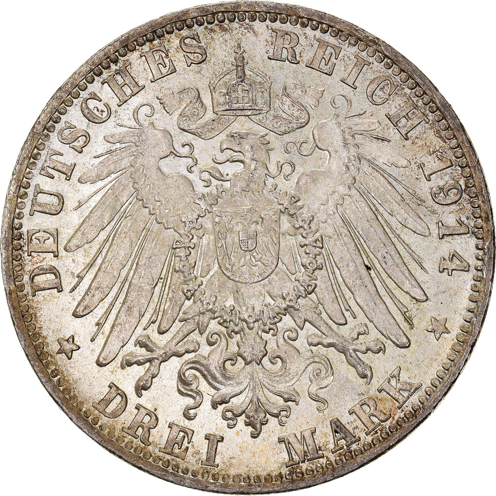 Moneda, Estados alemanes, BAVARIA, Ludwig III, 3 Mark, 1914, Munich, MBC+