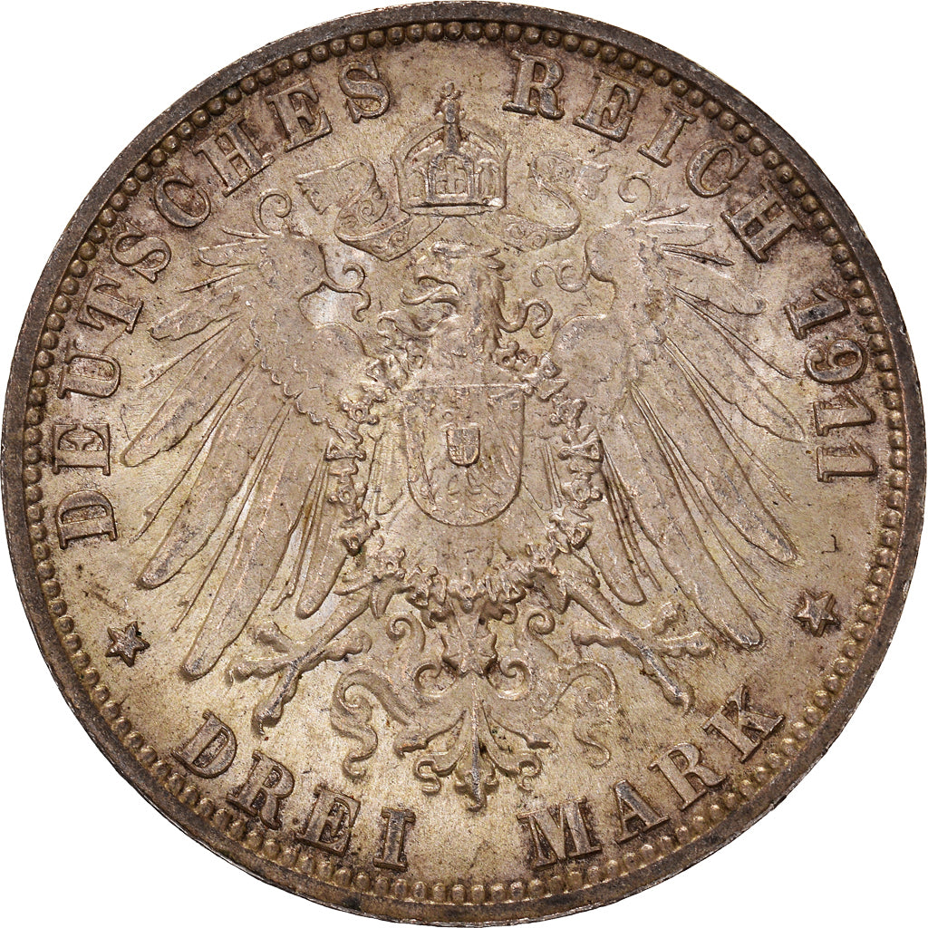 Münze, Deutsch Staaten, WURTTEMBERG, Wilhelm II, 3 Mark, 1911, Freudenstadt