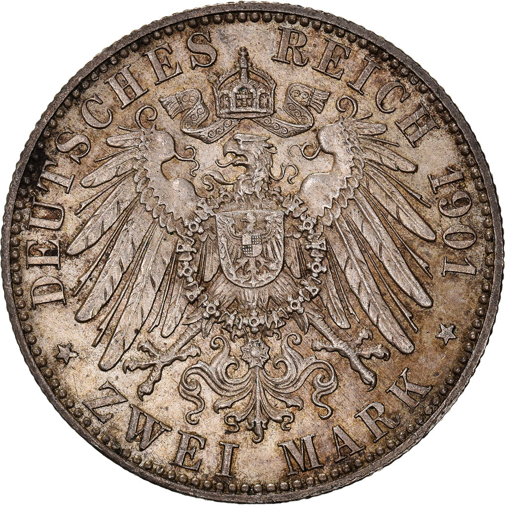 Moeda, Estados Alemães, PRUSSIA, Wilhelm II, 2 Mark, 1901, Berlin, AU(55-58)