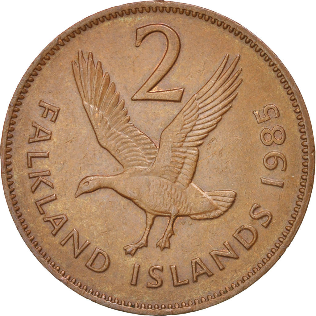 FALKLAND ISLANDS, 2 Pence, 1985, KM #3, AU(55-58), Bronze, 25.91, 7.20