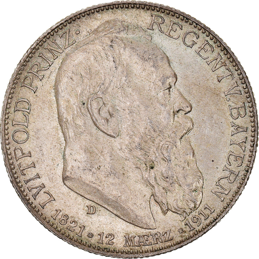 Coin, German States, BAVARIA, Otto, 2 Mark, 1911, Munich, AU(55-58), Silver