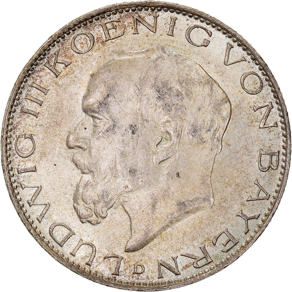 Münze, Deutsch Staaten, BAVARIA, Ludwig III, 2 Mark, 1914, Munich, SS+, Silber