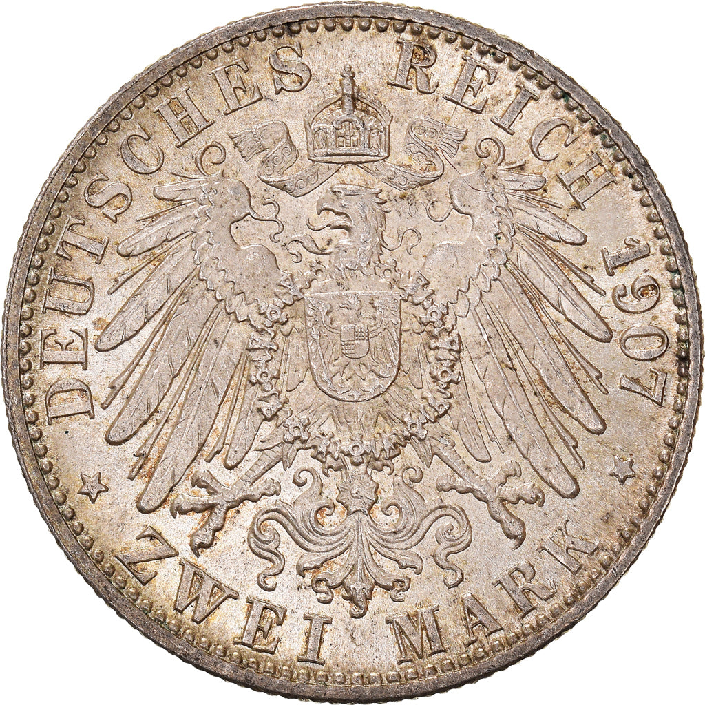 Coin, German States, BADEN, Friedrich I, 2 Mark, 1907, AU(55-58), Silver, KM:278