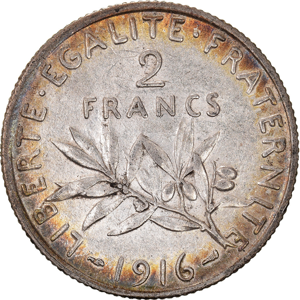 Coin, France, Semeuse, 2 Francs, 1916, Paris, AU(55-58), Silver, KM:845.1