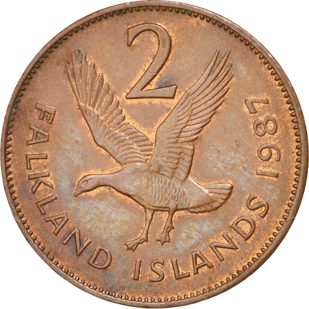 Coin, Falkland Islands, Elizabeth II, 2 Pence, 1987, MS(60-62), Bronze, KM:3