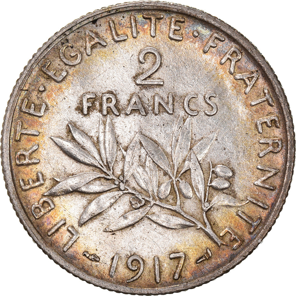 Coin, France, Semeuse, 2 Francs, 1917, Paris, EF(40-45), Silver, KM:845.1