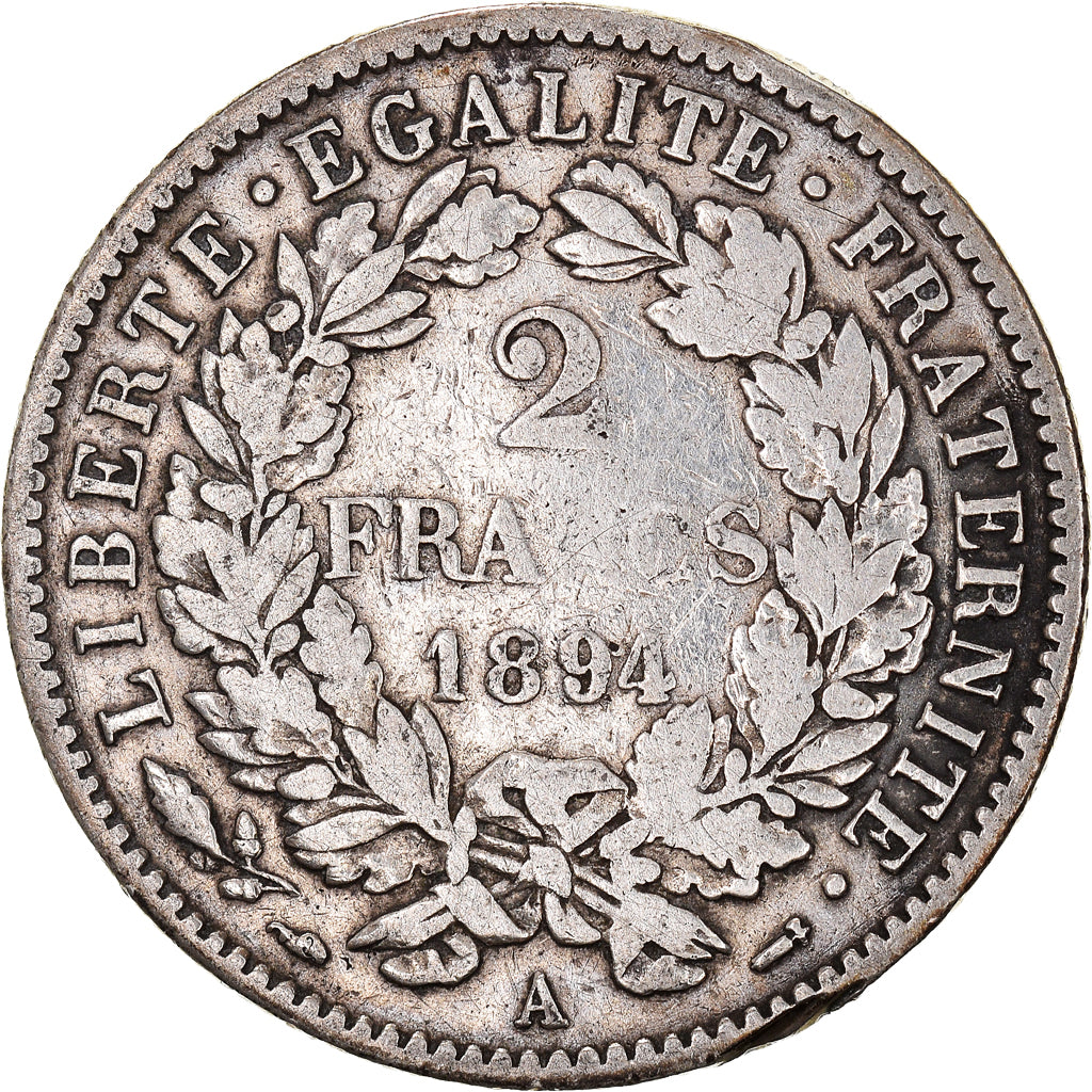Coin, France, Cérès, 2 Francs, 1894, Paris, VF(30-35), Silver, KM:817.1