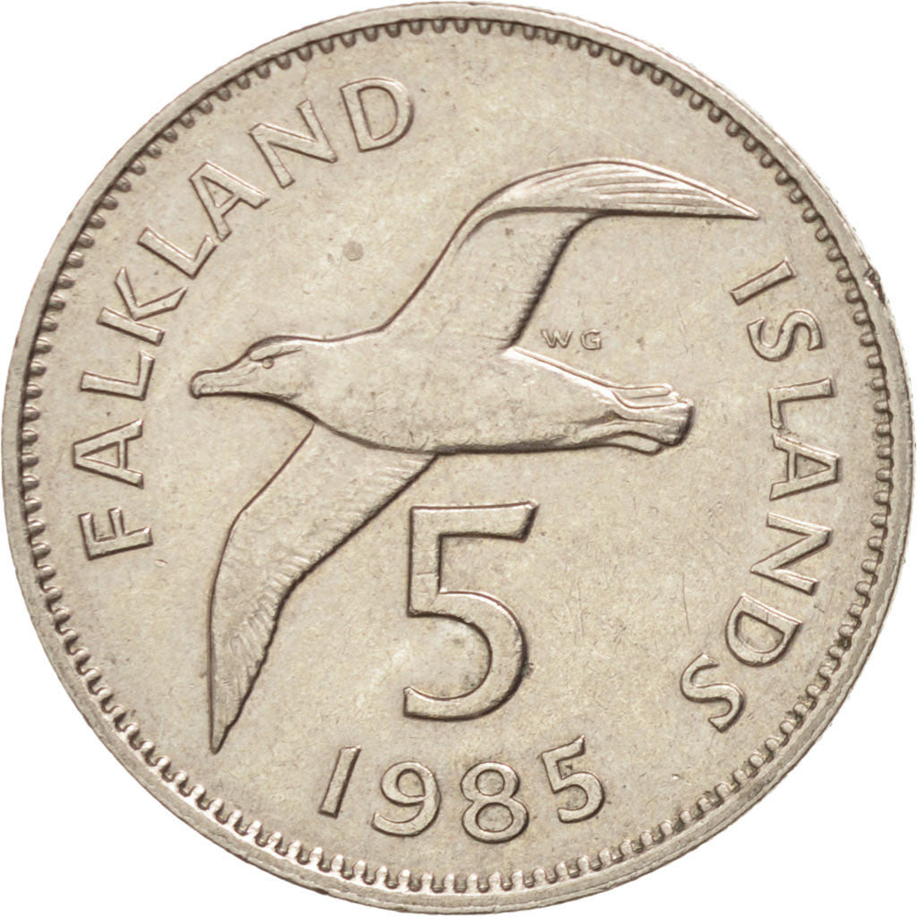 FALKLAND ISLANDS, 5 Pence, 1985, KM #4.1, AU(55-58), Copper-Nickel, 23.6, 5.74