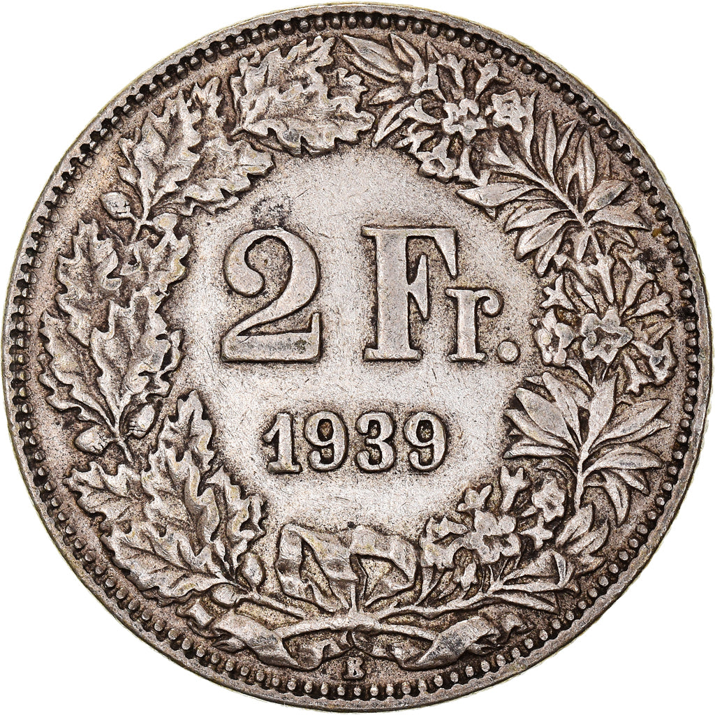 Coin, Switzerland, 2 Francs, 1939, Bern, AU(50-53), Silver, KM:21