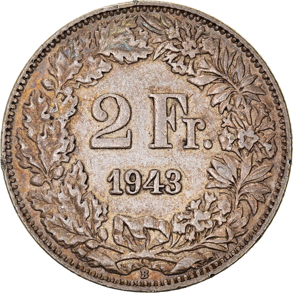 Coin, Switzerland, 2 Francs, 1943, Bern, EF(40-45), Silver, KM:21