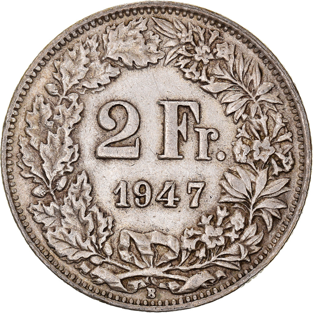 Coin, Switzerland, 2 Francs, 1947, Bern, EF(40-45), Silver, KM:21