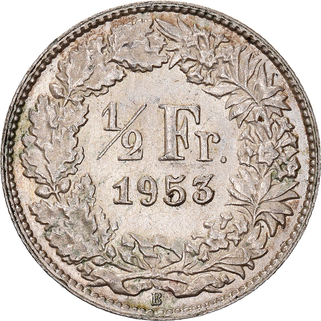 Coin, Switzerland, 1/2 Franc, 1953, Bern, AU(50-53), Silver, KM:23