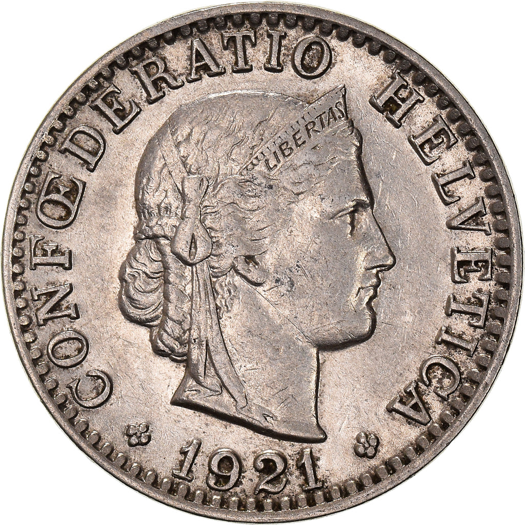 Coin, Switzerland, 20 Rappen, 1921, Bern, AU(50-53), Nickel, KM:29
