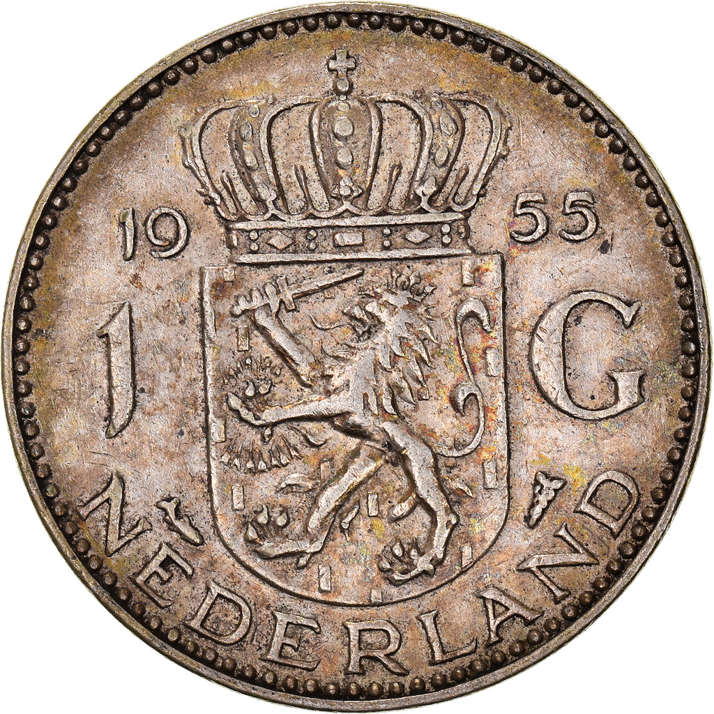 Munten, Nederland, Juliana, Gulden, 1955, ZF, Zilver, KM:184