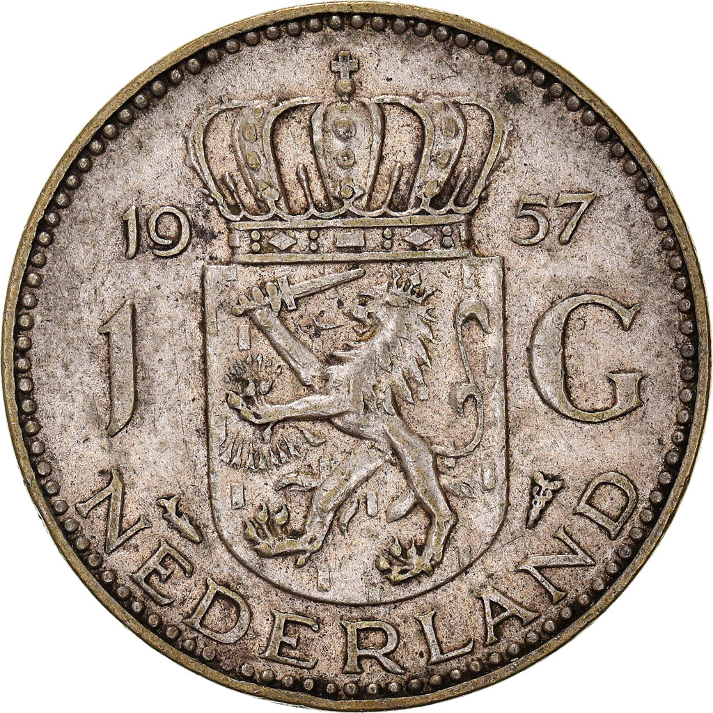 Coin, Netherlands, Juliana, Gulden, 1957, EF(40-45), Silver, KM:184