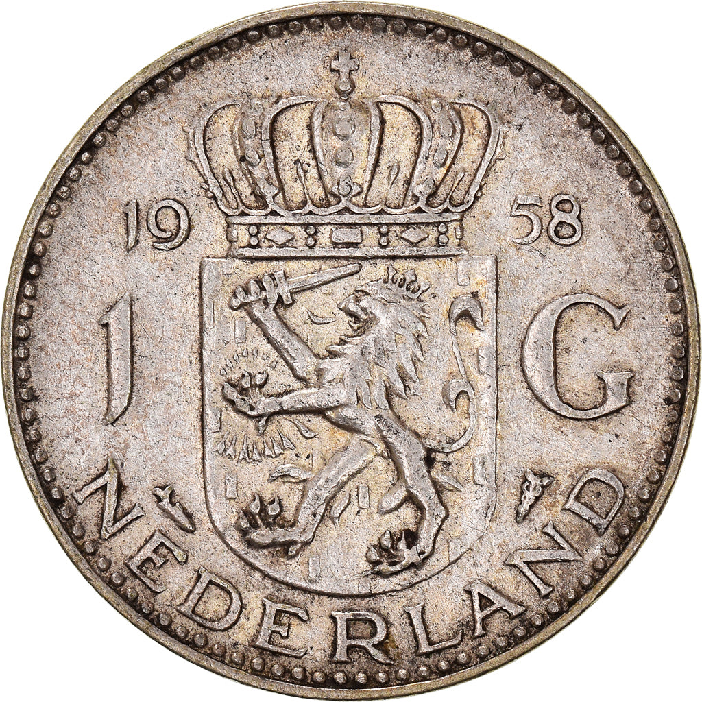Coin, Netherlands, Juliana, Gulden, 1958, EF(40-45), Silver, KM:184