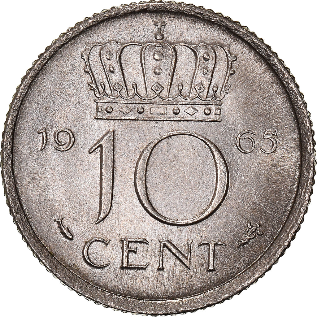 Coin, Netherlands, Juliana, 10 Cents, 1965, MS(63), Nickel, KM:182