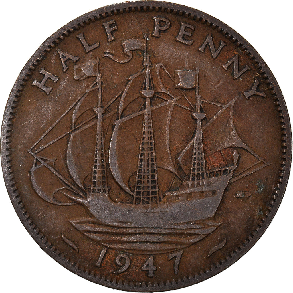 Coin, Great Britain, George VI, 1/2 Penny, 1947, VF(30-35), Bronze, KM:844