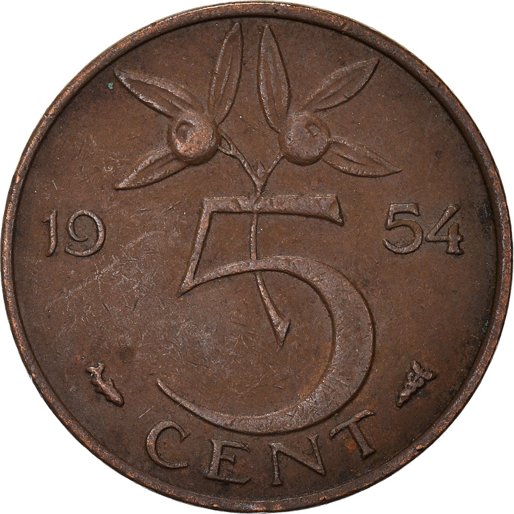 Coin, Netherlands, Juliana, 5 Cents, 1954, VF(30-35), Bronze, KM:181