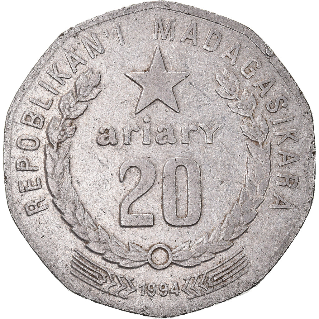 Moneda, Madagascar, 20 Ariary, 1994, Royal Canadian Mint, BC+, Níquel