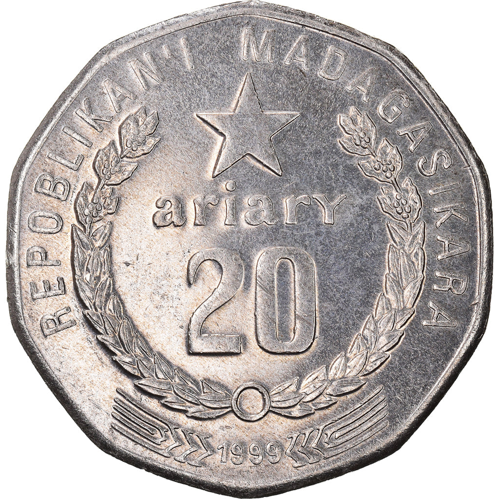 Coin, Madagascar, 20 Ariary, 1999, Royal Canadian Mint, AU(55-58), Nickel Clad