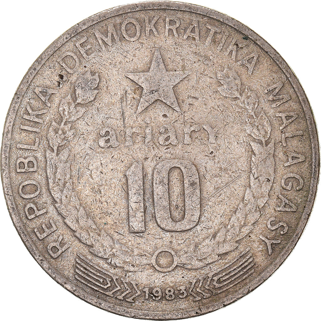 Coin, Madagascar, 10 Ariary, 1983, VF(20-25), Copper-nickel, KM:13b