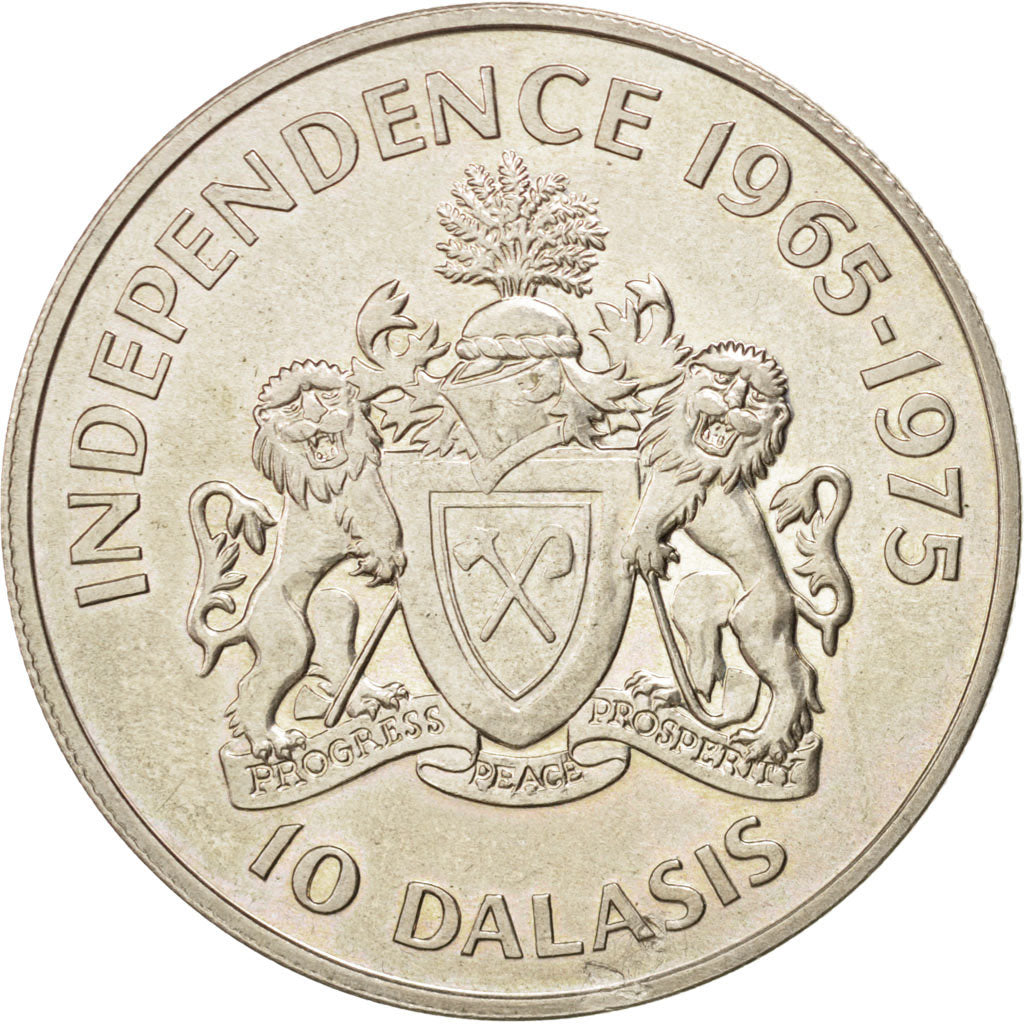 GAMBIA, 10 Dalasis, 1975, SPL, Argento, KM:16