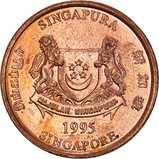 Coin, Singapore, Cent, 1995, Singapore Mint, MS(60-62), Copper Plated Zinc