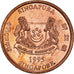 Coin, Singapore, Cent, 1995, Singapore Mint, MS(60-62), Copper Plated Zinc