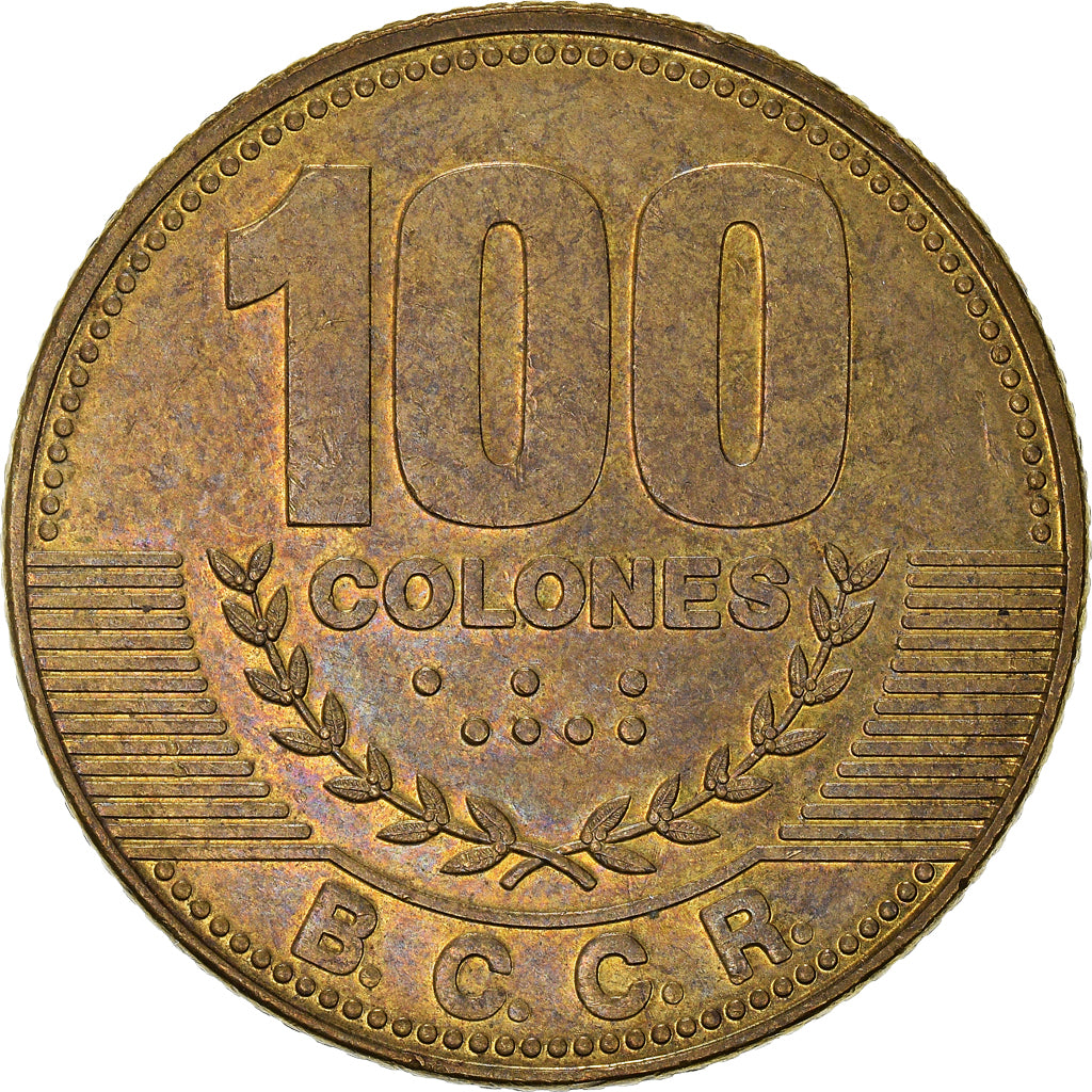 Moneda, Costa Rica, 100 Colones, 2014, MBC, Latón chapado en acero
