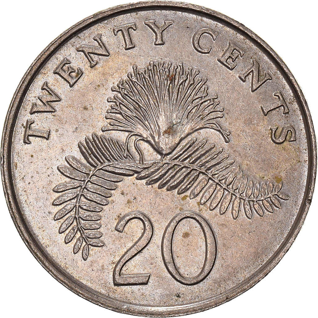Coin, Singapore, 20 Cents, 1993, Singapore Mint, AU(50-53), Copper-nickel
