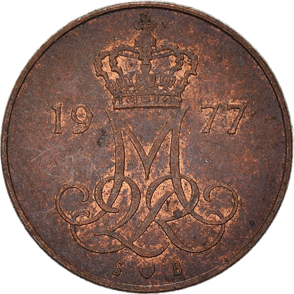 Coin, Denmark, Margrethe II, 5 Öre, 1977, Copenhagen, AU(50-53), Copper Clad